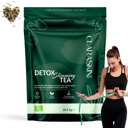 CLARASKIN® | BIO | Tea Tox & Slimming tea, afval thee | 28 Theezakjes x 3g netto | Lotusblad 1000mg, Moringazaad 900mg, Groene thee extract 400mg, Cassiazaad 400mg, Moerbeiblad 300mg | per 3g zakje |