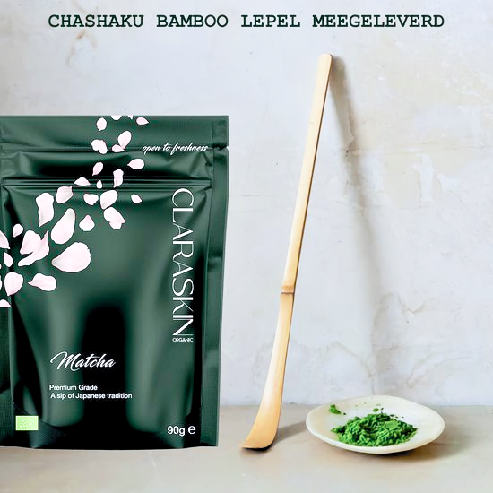 CLARASKIN® | Ceremonial Premium Grade | Biologisch gecertificeerd | Matcha uit Japan | 90 gram | Groene thee | + Chashaku lepel meegeleverd |