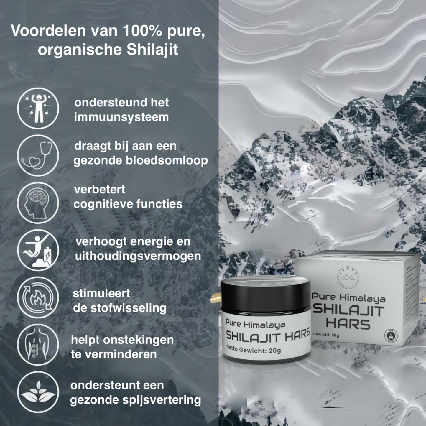 LYKKE | 80,91% FULVINEZUUR | 100 % PURE HIMALAYAN SHILAJIT HARS | BIO | 20 Gram | Getest door EUREKA op zware metalen | + MAATLEPEL | Herkomst India |